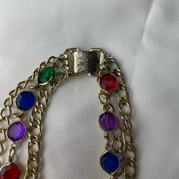 Multi Strand Necklace w/ Multi-Color Faux Crystals & link Chain Strands. - Picture 2 of 5